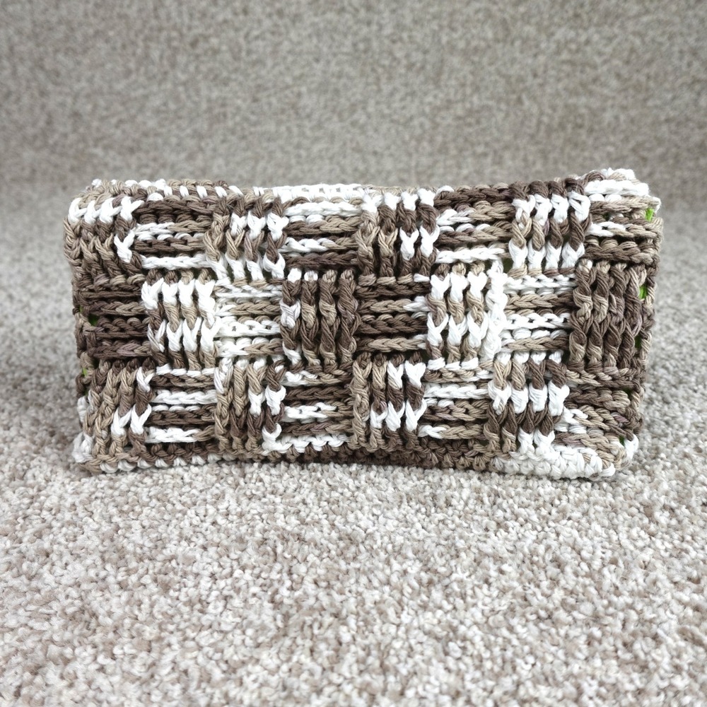Handmade Crochet Reusable Mop Cover Brown White Basketweave Fits Swiffer Sweeper